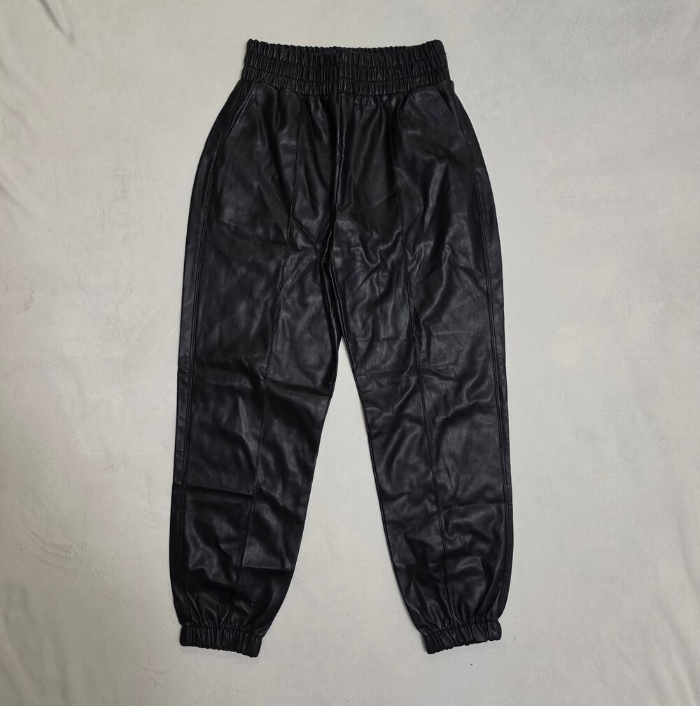 Bershka Faux Leather Jogger Pants Womens Size S Black High Waist Stretch Cuff